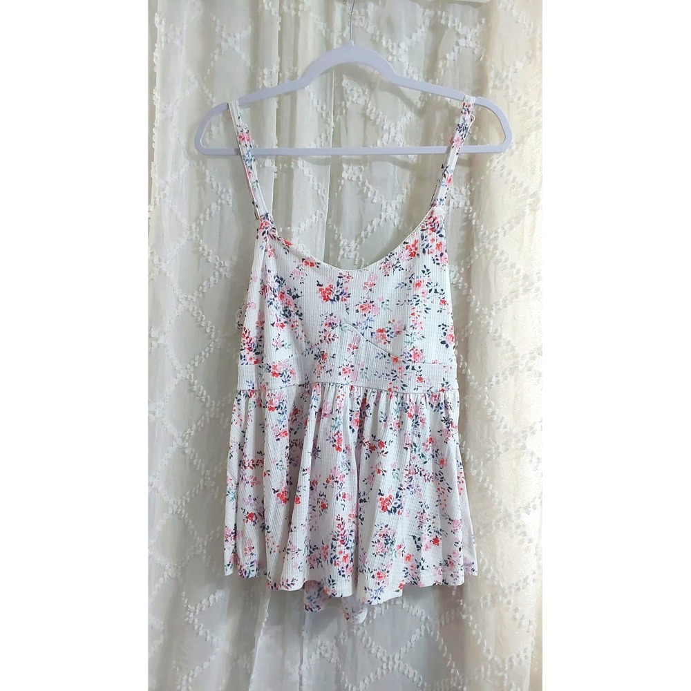 Torrid Womens Plus Size 2 White Floral Babydoll Cami Top Criss Cross Back